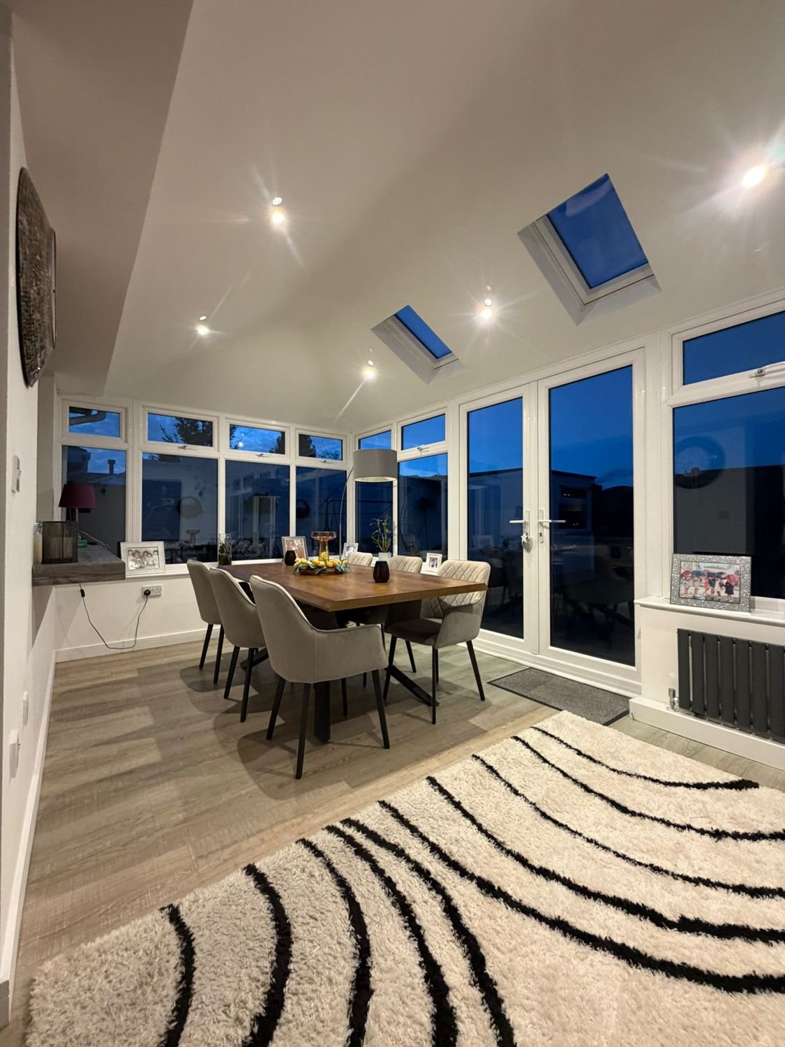 Dining area with roof windows